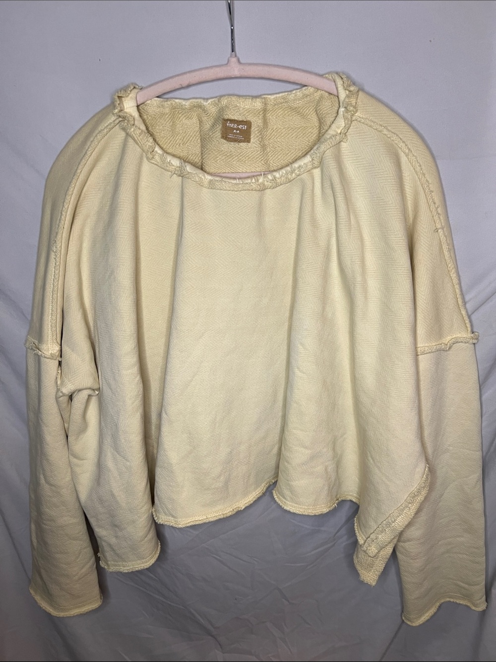 Free People Cream Raw Edge Oversized Sweatshirt - Picture 3 of 12